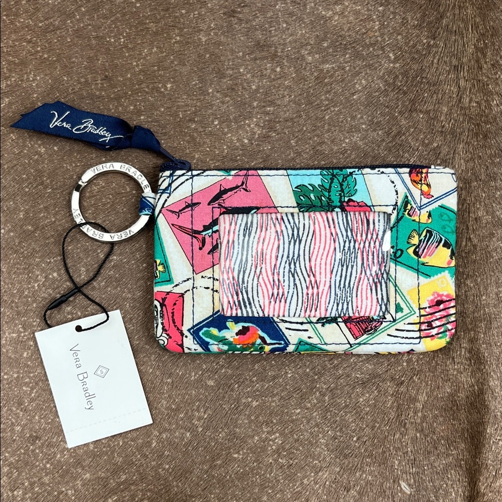 Vera Bradley Cuban Stamps Card Wallet Quilted Keychain